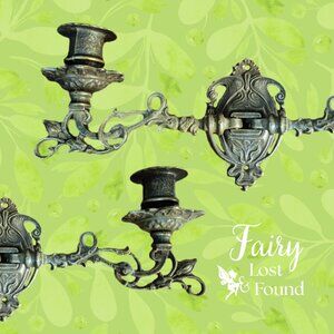 90s Vintage Aged Brass Wall Sconce Candlestick Holder